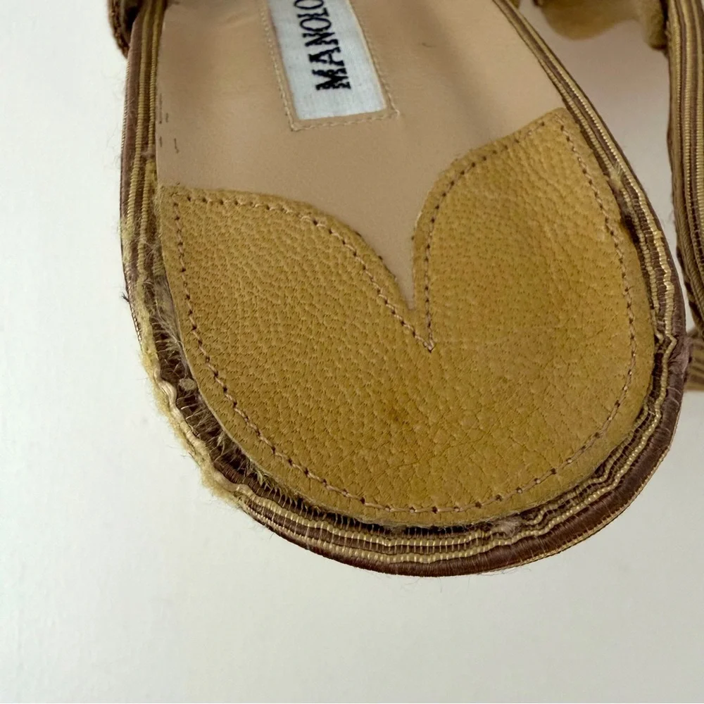 MANOLO BLAHNIK | Y2K Woven Greek Key Mule Heels Brown EU 39 Italy